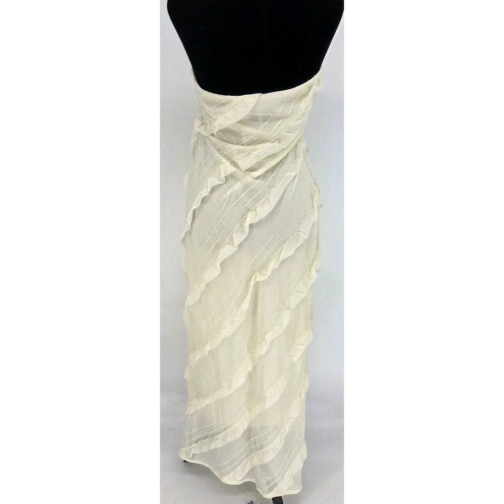 Princess Polly Baylie Dress 10 Beige Ruffled Halter Top Midi Size